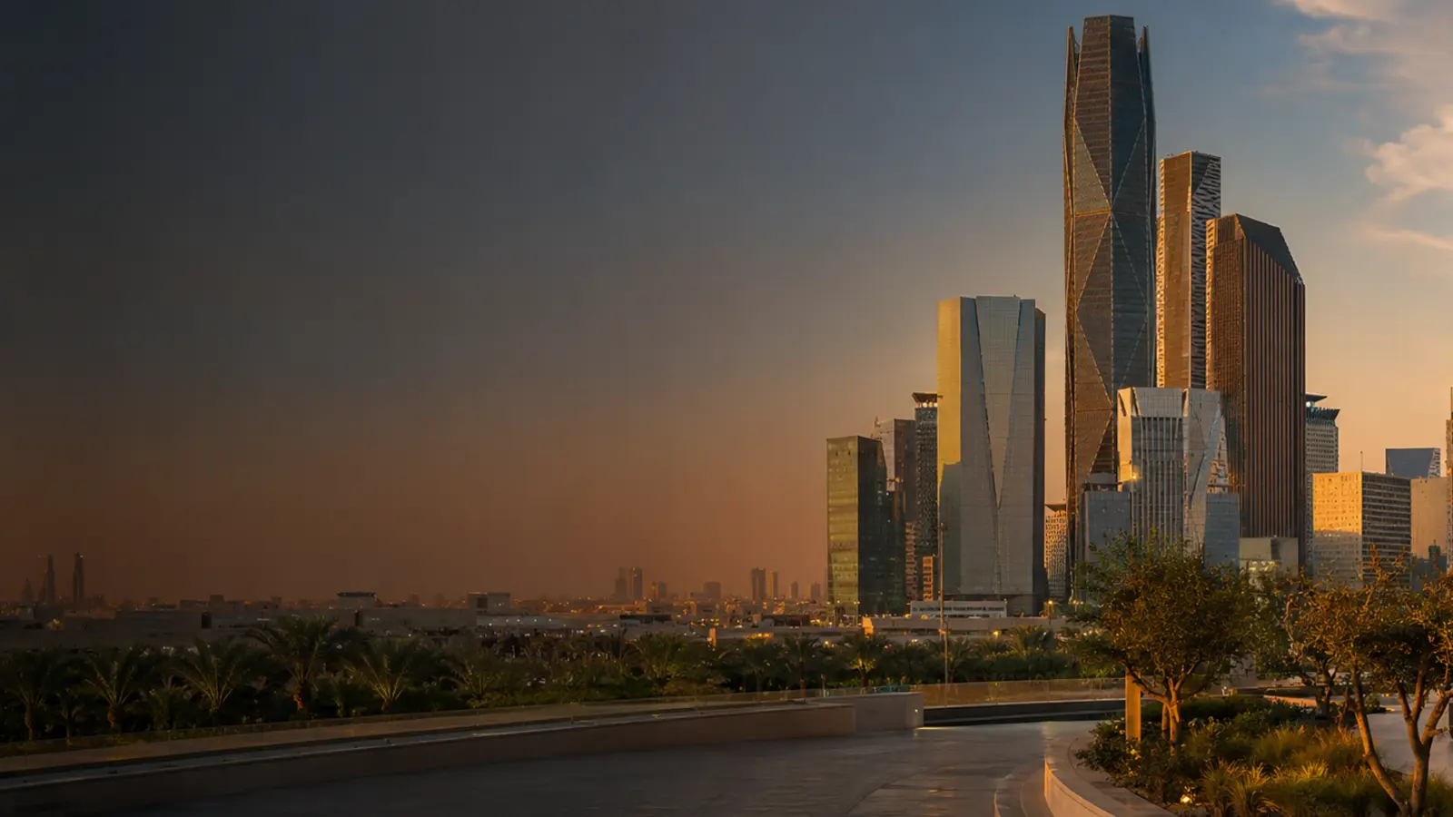 مشهد تعبيري مولّد لأفق الرياض يعكس التحول الحضري والضيافي